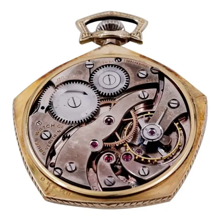Gruen Yellow Gold Filled Art Deco Pocket Watch with Original Stern Dial – 1920”s — عکس ۸ از رکورد آرشیو WatchMuseum