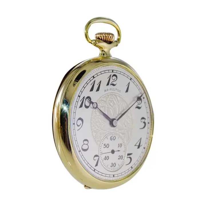Hamilton Yellow Gold Filled Enamel Dial Railway Pocket Watch – 1917 — عکس ۲ از رکورد آرشیو WatchMuseum
