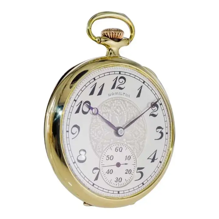 Hamilton Yellow Gold Filled Enamel Dial Railway Pocket Watch – 1917 — عکس ۳ از رکورد آرشیو WatchMuseum