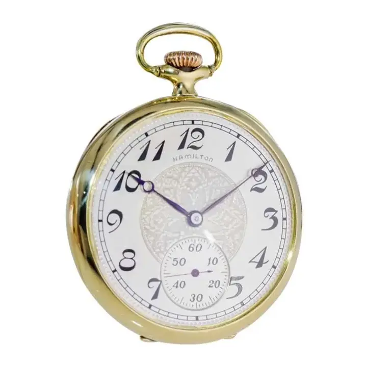 Hamilton Yellow Gold Filled Enamel Dial Railway Pocket Watch – 1917 — عکس ۴ از رکورد آرشیو WatchMuseum