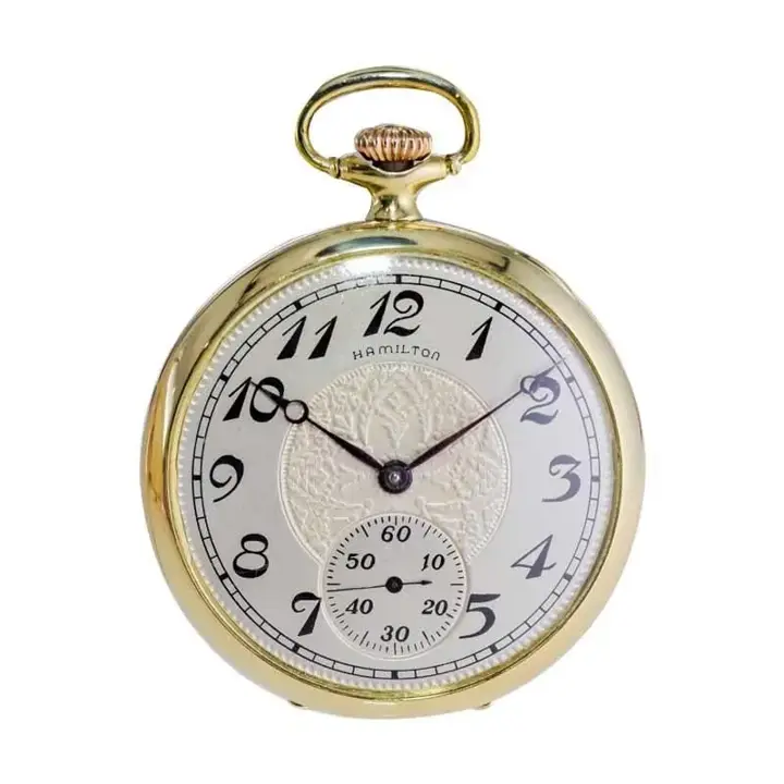 Hamilton Yellow Gold Filled Enamel Dial Railway Pocket Watch – 1917 — عکس ۵ از رکورد آرشیو WatchMuseum