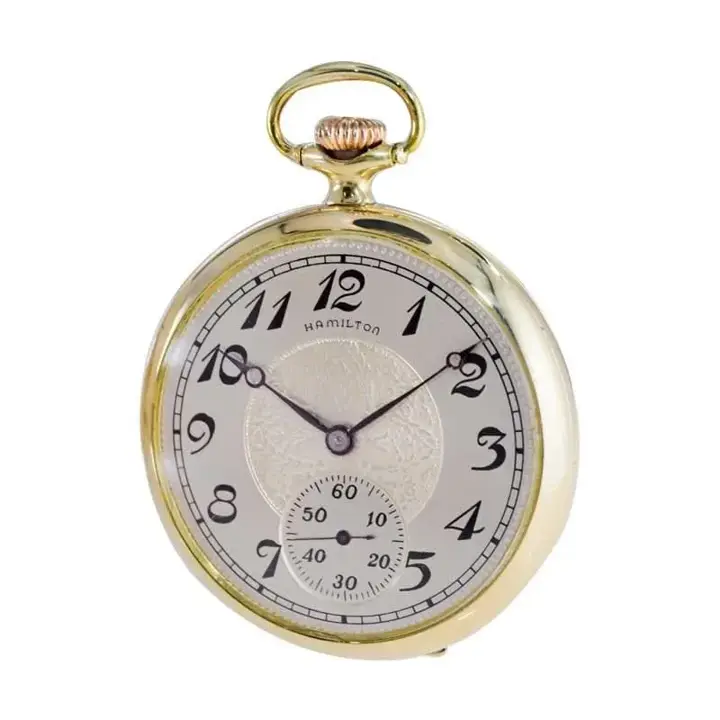 Hamilton Yellow Gold Filled Enamel Dial Railway Pocket Watch – 1917 — عکس ۶ از رکورد آرشیو WatchMuseum