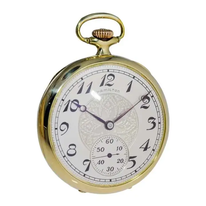 Hamilton Yellow Gold Filled Enamel Dial Railway Pocket Watch – 1917 — عکس ۷ از رکورد آرشیو WatchMuseum