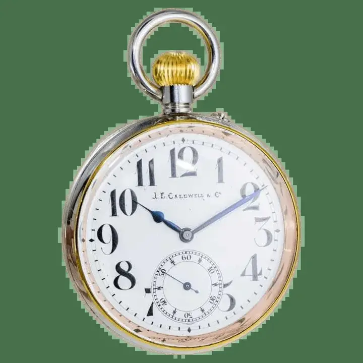 J.E Caldwaell & Co. Nickel Silver Oversized Pocket Watch with Enamel Dial – 1915 — عکس ۱ از رکورد آرشیو WatchMuseum