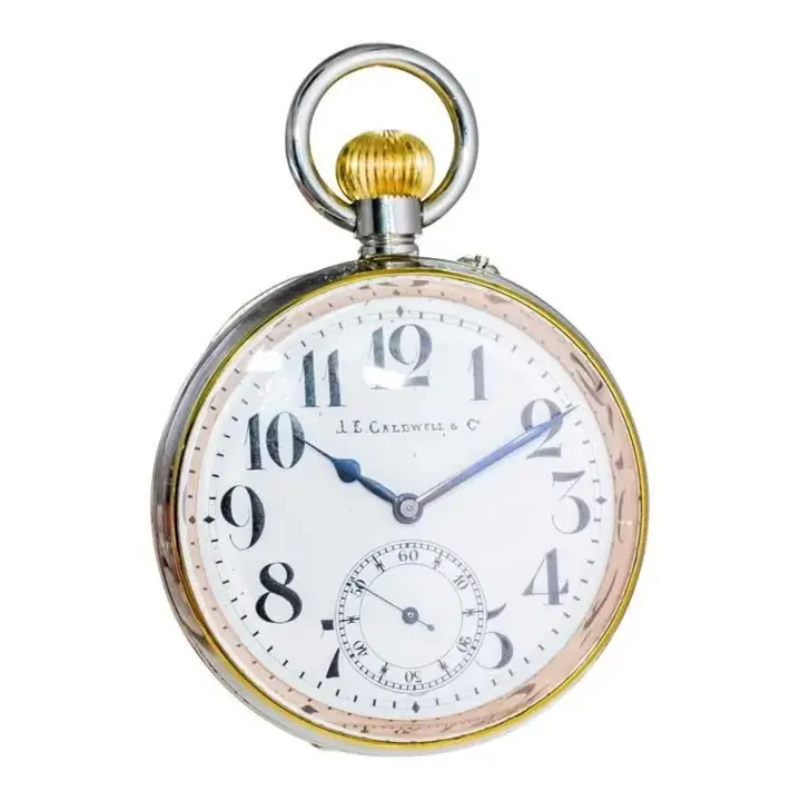 J.E Caldwaell & Co. Nickel Silver Oversized Pocket Watch with Enamel Dial – 1915 — عکس ۴ از رکورد آرشیو WatchMuseum