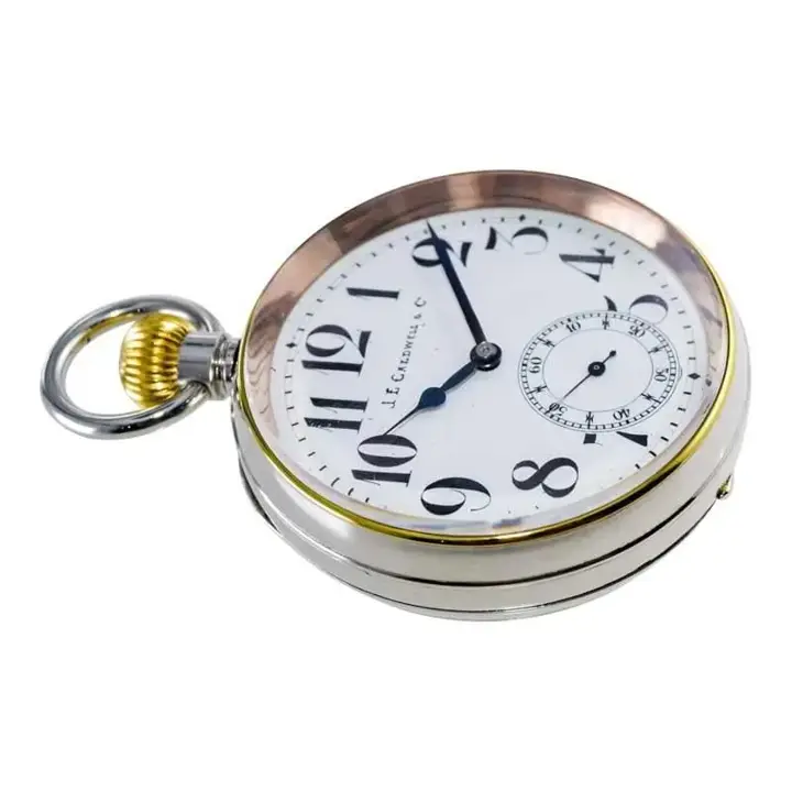 J.E Caldwaell & Co. Nickel Silver Oversized Pocket Watch with Enamel Dial – 1915 — عکس ۵ از رکورد آرشیو WatchMuseum
