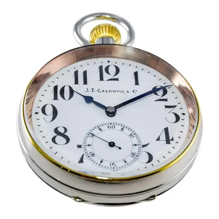 J.E Caldwaell & Co. Nickel Silver Oversized Pocket Watch with Enamel Dial – 1915 — عکس ۶ از رکورد آرشیو WatchMuseum