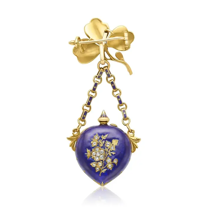 Late Victorian 14k Yellow Gold Blue Enamel & Diamond Detachable Watch Pin – 19th Century — عکس ۷ از رکورد آرشیو WatchMuseum