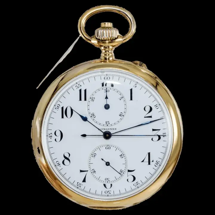 Longines 14kt Yellow Gold Chronograph Pocket Watch – 1920’s — عکس ۱ از رکورد آرشیو WatchMuseum