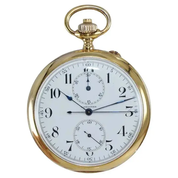 Longines 14kt Yellow Gold Chronograph Pocket Watch – 1920’s — عکس ۲ از رکورد آرشیو WatchMuseum