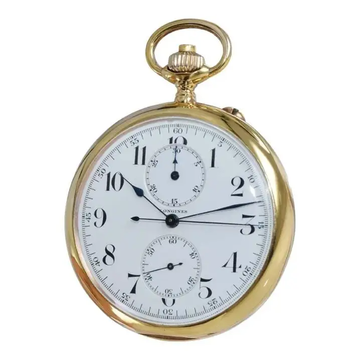 Longines 14kt Yellow Gold Chronograph Pocket Watch – 1920’s — عکس ۳ از رکورد آرشیو WatchMuseum