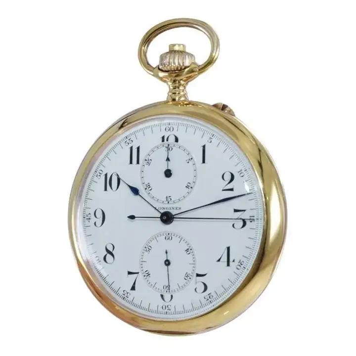 Longines 14kt Yellow Gold Chronograph Pocket Watch – 1920’s — عکس ۴ از رکورد آرشیو WatchMuseum