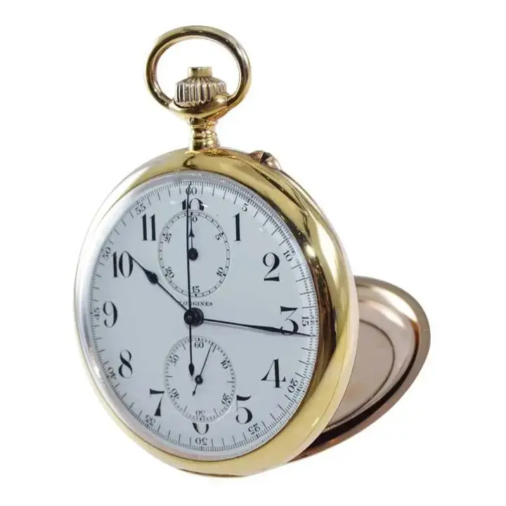 Longines 14kt Yellow Gold Chronograph Pocket Watch – 1920’s — عکس ۶ از رکورد آرشیو WatchMuseum