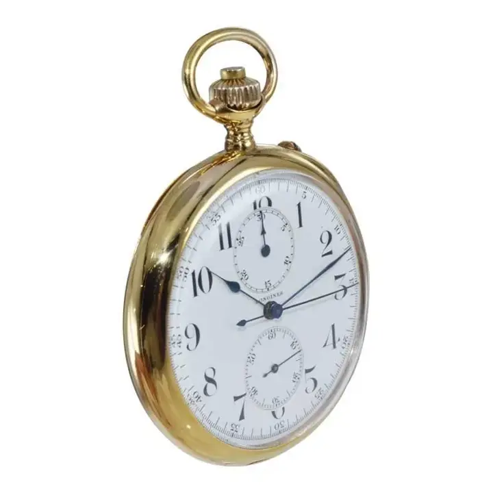 Longines 14kt Yellow Gold Chronograph Pocket Watch – 1920’s — عکس ۷ از رکورد آرشیو WatchMuseum