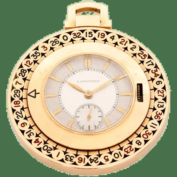 Longines Yellow Gold Roulette Manual Pocket Watch – 1940 — عکس ۱ از رکورد آرشیو WatchMuseum