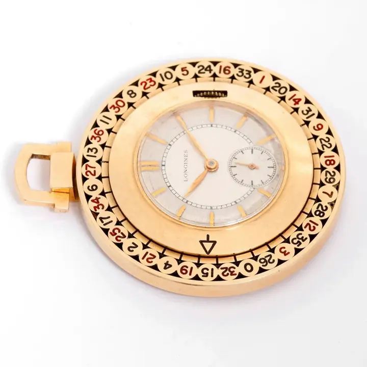 Longines Yellow Gold Roulette Manual Pocket Watch – 1940 — عکس ۲ از رکورد آرشیو WatchMuseum
