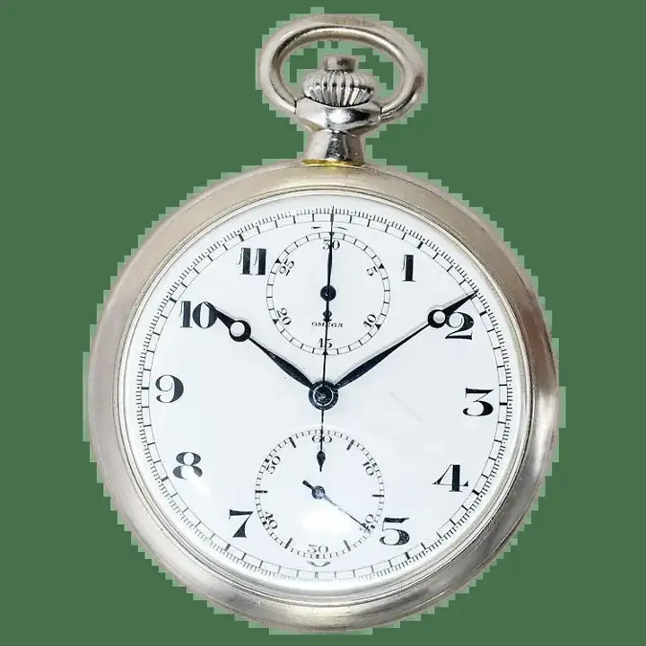 Omega Nickel Silver Enamel Dial Chronograph with Breguet Hands Military Issue – 1900s — عکس ۱ از رکورد آرشیو WatchMuseum
