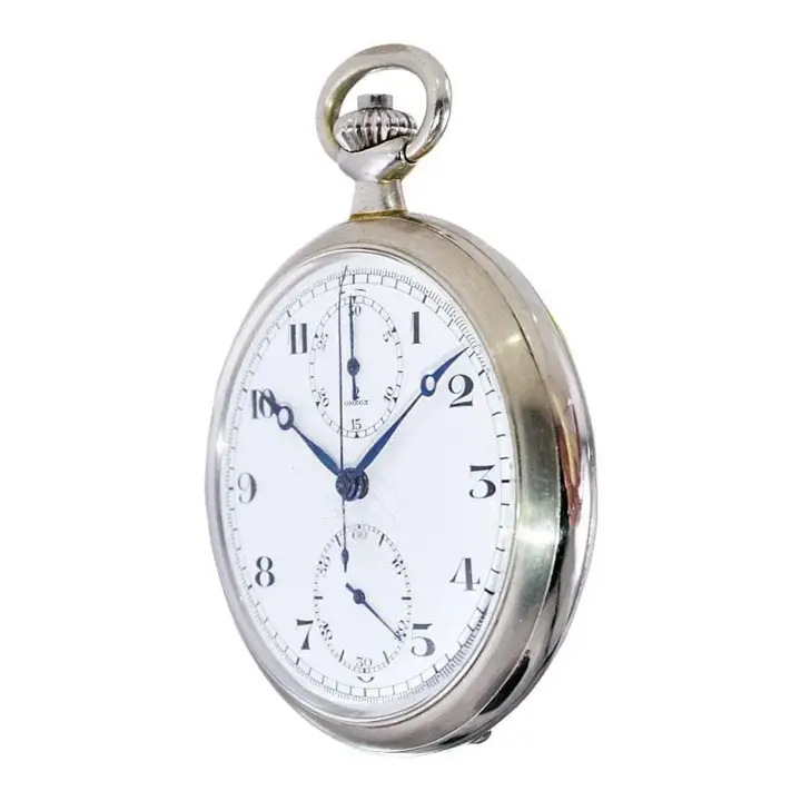 Omega Nickel Silver Enamel Dial Chronograph with Breguet Hands Military Issue – 1900s — عکس ۴ از رکورد آرشیو WatchMuseum