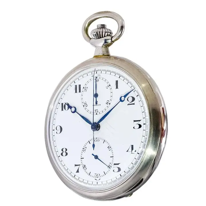 Omega Nickel Silver Enamel Dial Chronograph with Breguet Hands Military Issue – 1900s — عکس ۵ از رکورد آرشیو WatchMuseum