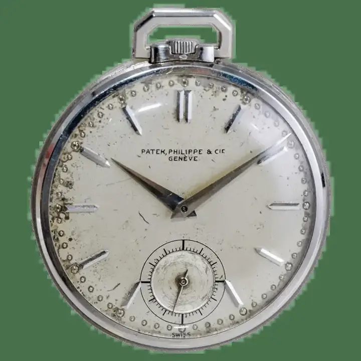 Patek Philippe Platinum Pocket Watch with Original Patinated Dial – 1940s — عکس ۱ از رکورد آرشیو WatchMuseum
