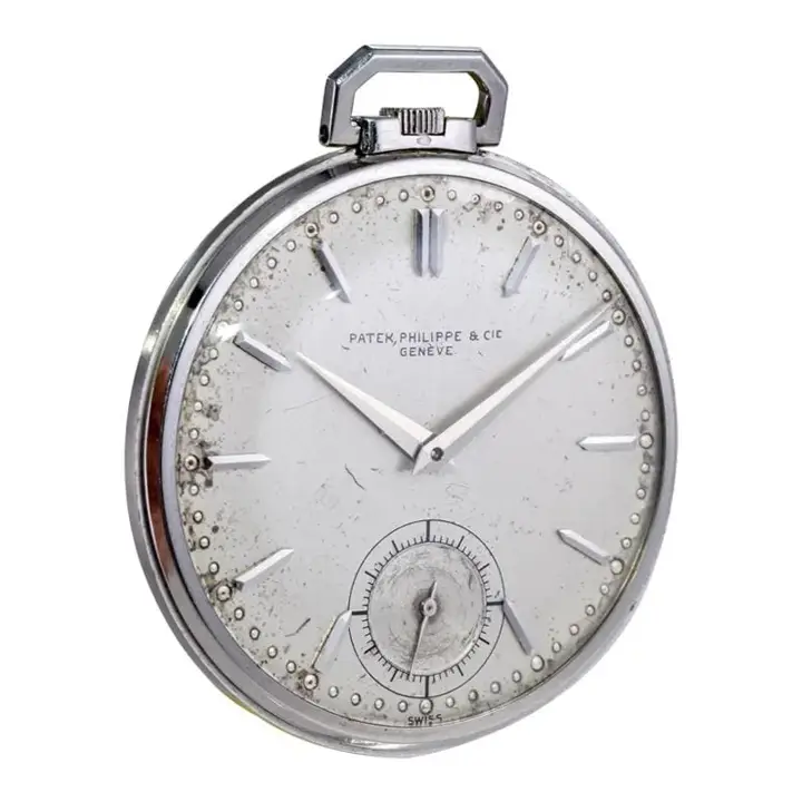 Patek Philippe Platinum Pocket Watch with Original Patinated Dial – 1940s — عکس ۳ از رکورد آرشیو WatchMuseum