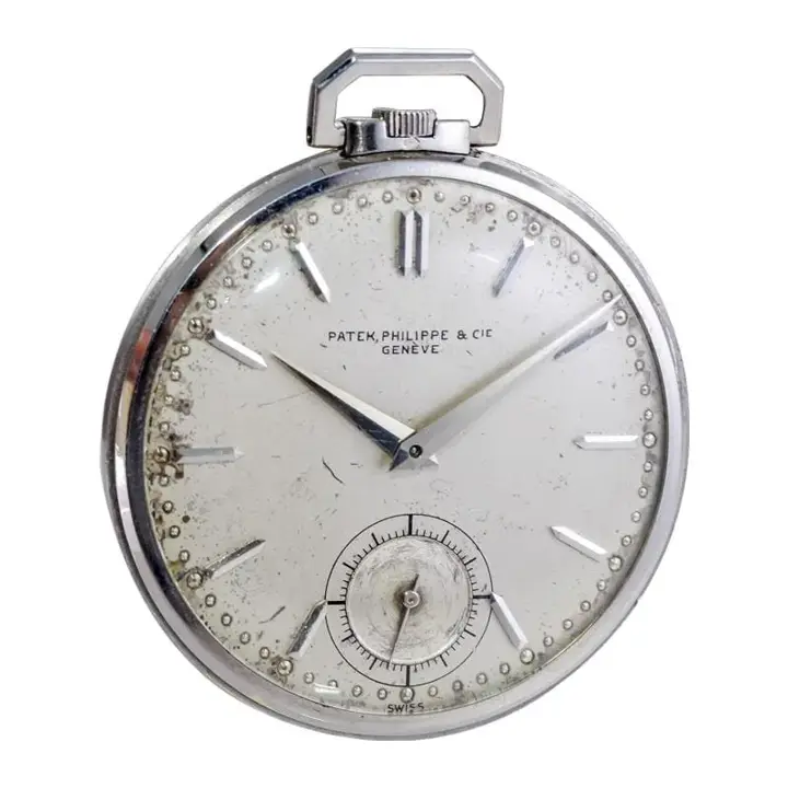 Patek Philippe Platinum Pocket Watch with Original Patinated Dial – 1940s — عکس ۴ از رکورد آرشیو WatchMuseum