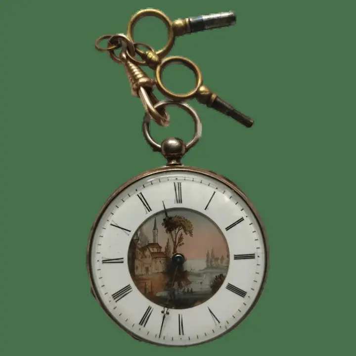 Pocket Key Watch French with Painted Enamel Dial – 1800s — عکس ۱ از رکورد آرشیو WatchMuseum