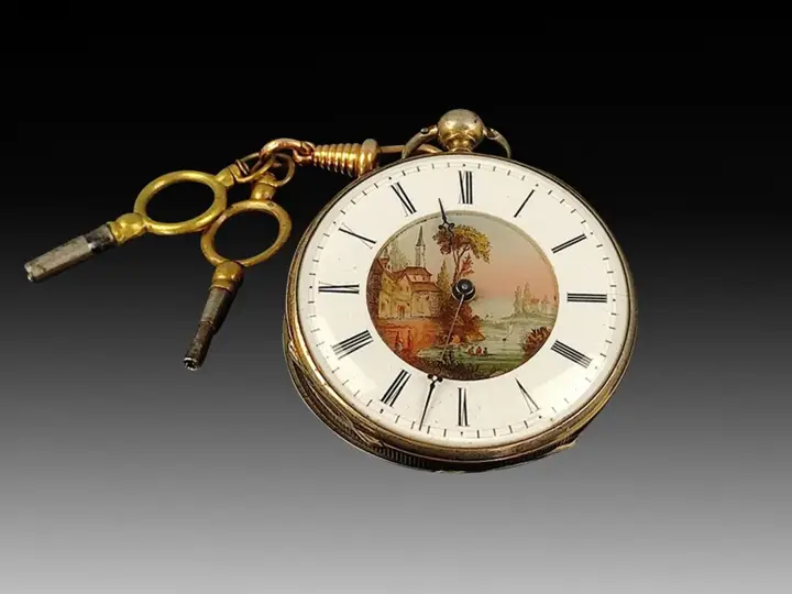 Pocket Key Watch French with Painted Enamel Dial – 1800s — عکس ۲ از رکورد آرشیو WatchMuseum