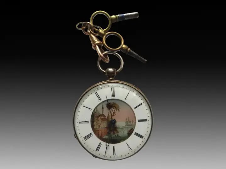 Pocket Key Watch French with Painted Enamel Dial – 1800s — عکس ۳ از رکورد آرشیو WatchMuseum