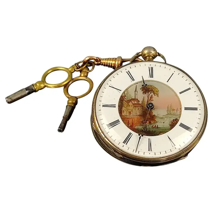 Pocket Key Watch French with Painted Enamel Dial – 1800s — عکس ۵ از رکورد آرشیو WatchMuseum