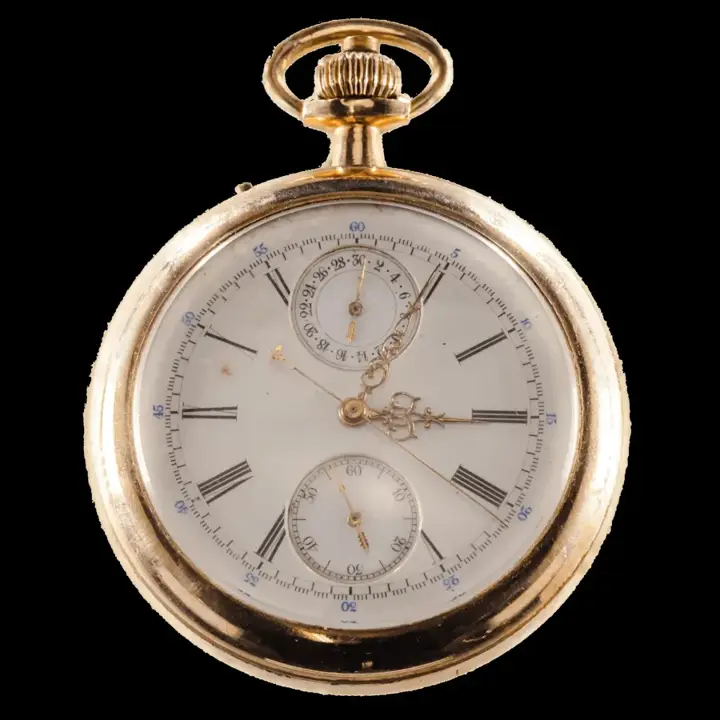 Jules Mathey Locle Split Second Chronograph Pocket Watch Gold Filled – 1890s — عکس ۱ از رکورد آرشیو WatchMuseum