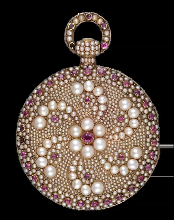 PEARL AND RUBY ENCRUSTED GOLD WATCH – 19th Century — عکس ۱ از رکورد آرشیو WatchMuseum