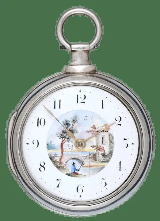 SILVER VERGE WITH ENAMELLED FISHING SCENE – 1809 — عکس ۱ از رکورد آرشیو WatchMuseum