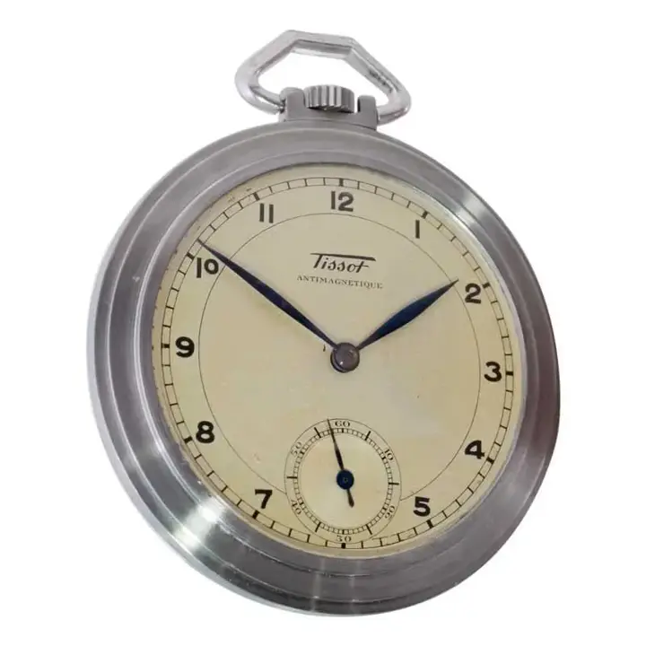 Tissot Steel Round Art Deco Pocket Watch with Original Dial – 1940 — عکس ۲ از رکورد آرشیو WatchMuseum