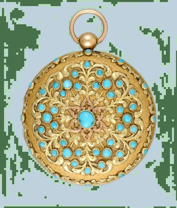 TURQUOISE SET GOLD VERGE POCKET WATCH- Circa 1820 — عکس ۱ از رکورد آرشیو WatchMuseum