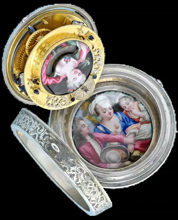 UNUSUAL MOCK PENDULUM VERGE WITH ENAMEL SCENES – 1710 — عکس ۱ از رکورد آرشیو WatchMuseum