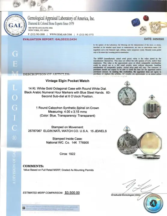 Elgin 14 Karat White Gold Pocket Watch – Circa 1922 — عکس ۸ از رکورد آرشیو WatchMuseum
