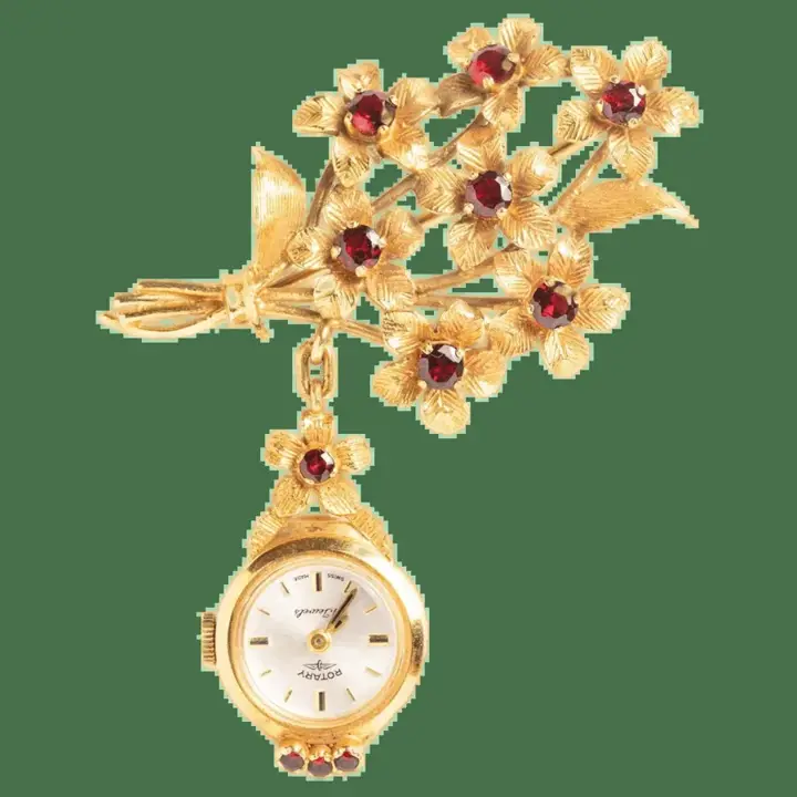 Vintage Roundabout 9 CT Gold Watch Floral Brooch – 1968 — عکس ۱ از رکورد آرشیو WatchMuseum