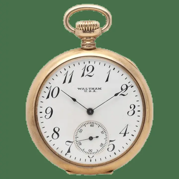 Waltham 45mm 18k Gold White Dial Hand Wound Pocket Watch – 20th Century — عکس ۱ از رکورد آرشیو WatchMuseum