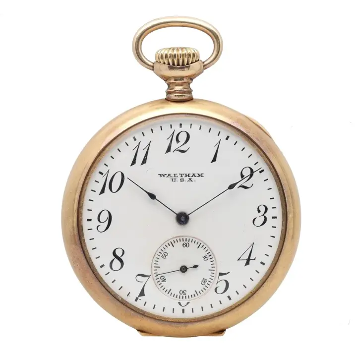 Waltham 45mm 18k Gold White Dial Hand Wound Pocket Watch – 20th Century — عکس ۳ از رکورد آرشیو WatchMuseum